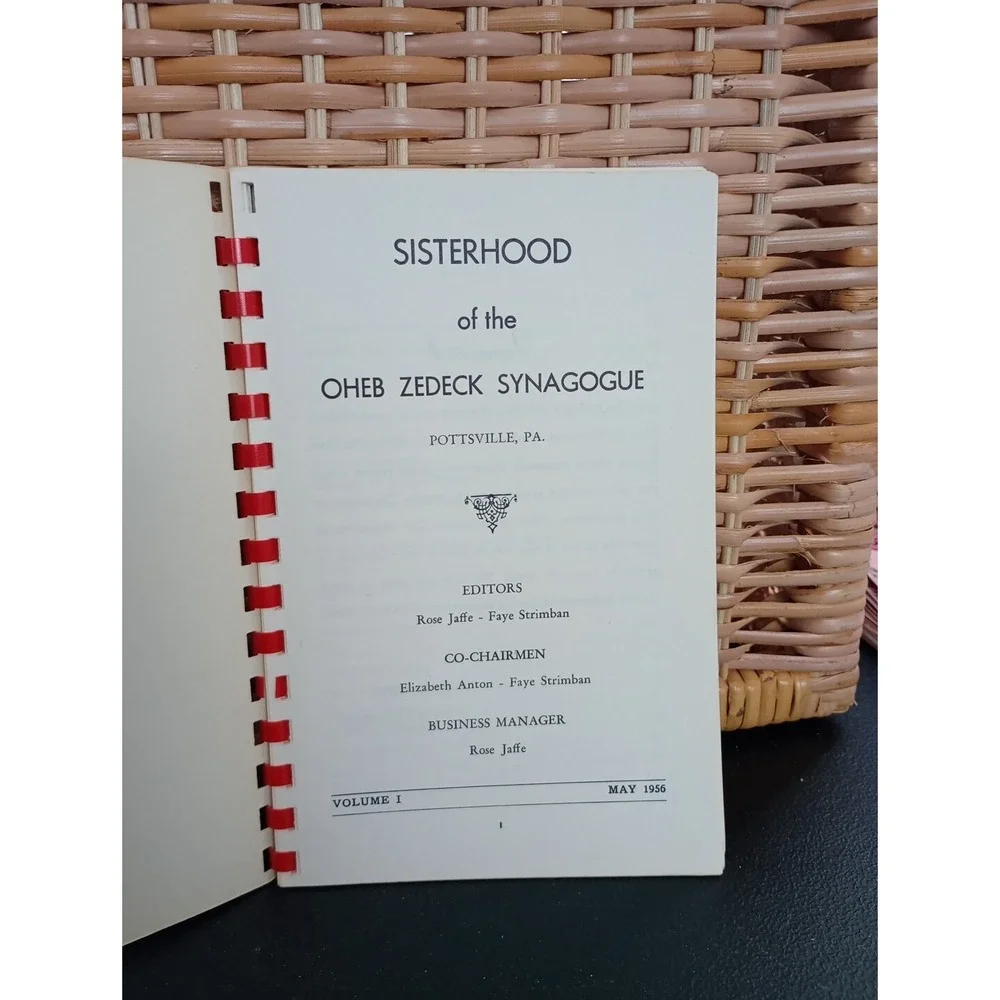 Oheb Zedeck Synagogue Jewish Cookbook Spiral 1956 Sisterhood‎ Pottsville, PA